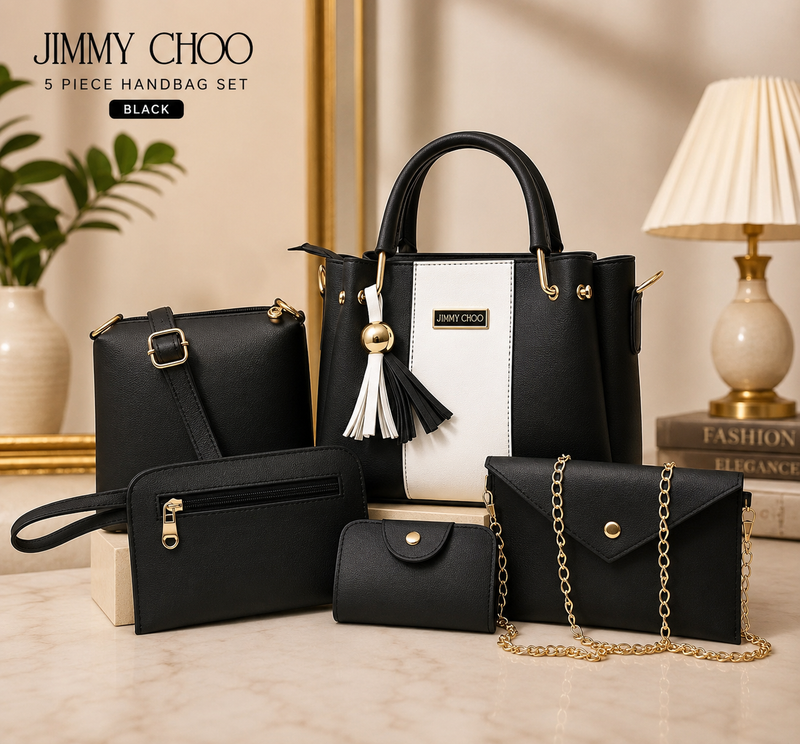 5-Pc Premium Women's PU Leather Plain Hand Bag Set