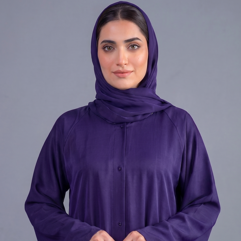 Royal Amethyst Tail Full Flare Abaya – With Hijab (Complete Set)