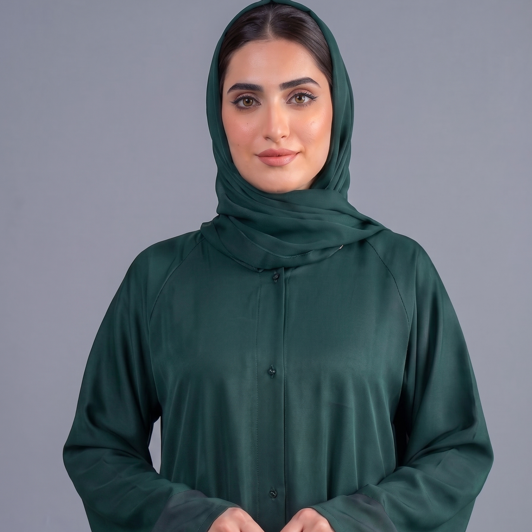 Emerald Evergreen Tail Full Flare Abaya – With Hijab (Complete Set)