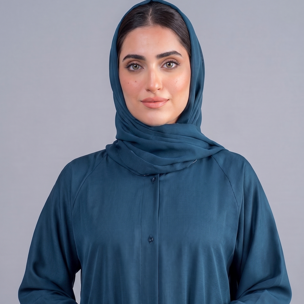 Ocean Blue Tail Full Flare Abaya – With Hijab (Complete Set)