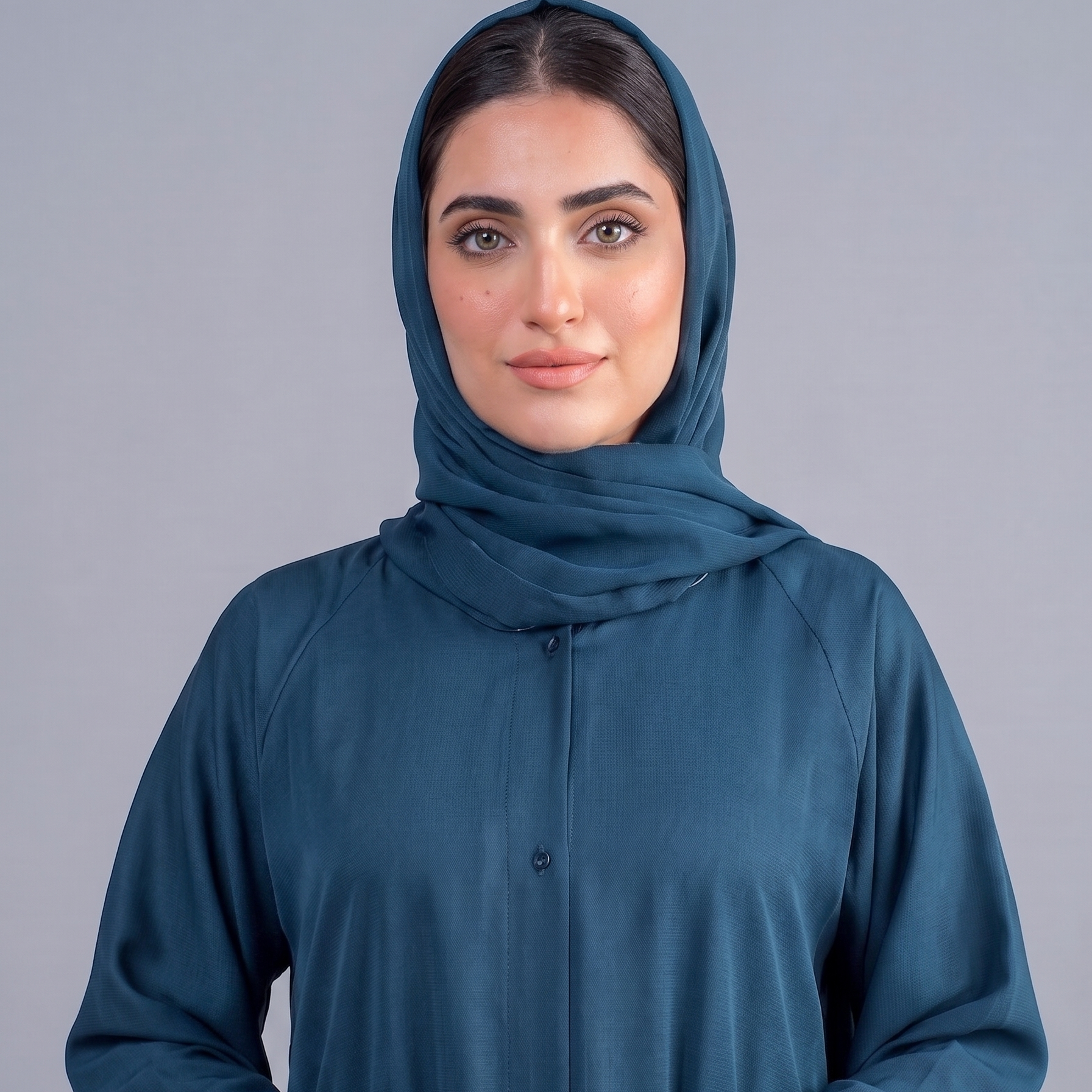 Ocean Blue Tail Full Flare Abaya – With Hijab (Complete Set)
