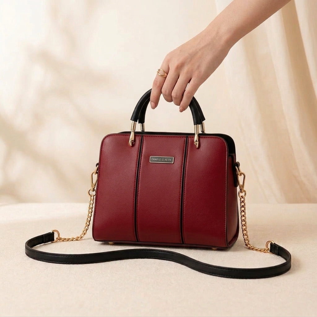 Imported Quality Premium Leather Handbag with Belt for Her