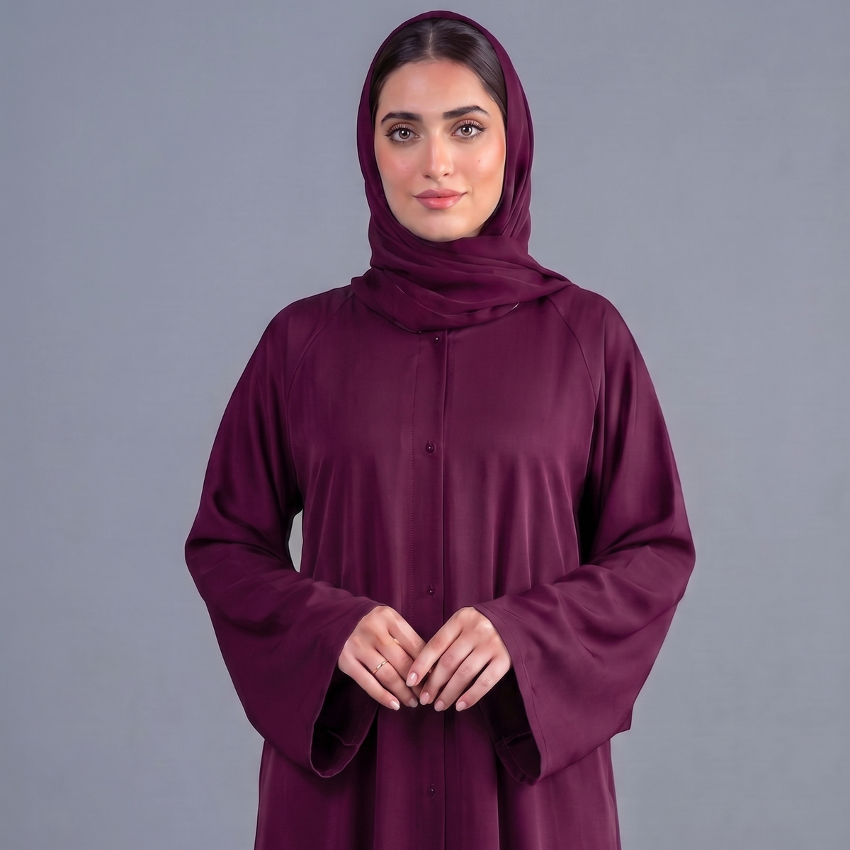 Burgundy Tail Full Flare Abaya – With Hijab (Complete Set)