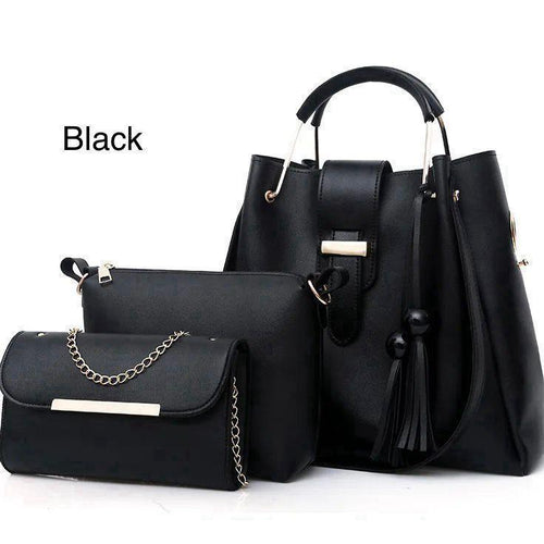 Black Leather Handbag Imported Quality Set for Girls