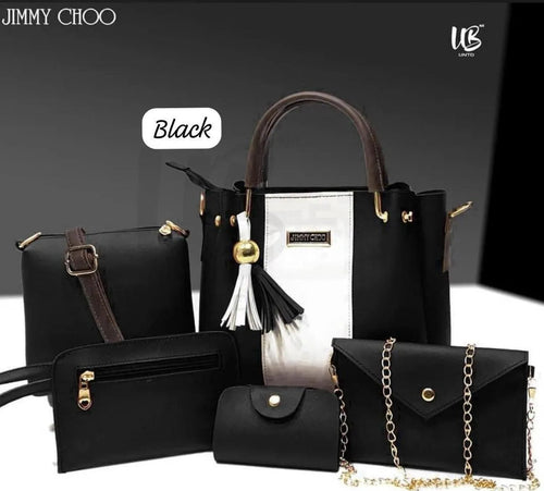 5-Pc Premium Women's PU Leather Plain Hand Bag Set
