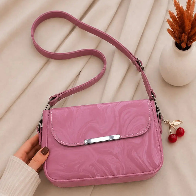 Pink Leather Printed Imported Hand Bag For Her