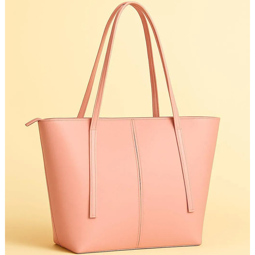 Pink tote bag on a beige background