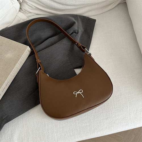Moon Crescent Shaped Leather Hand Bag with Bow Detail Imported Quality