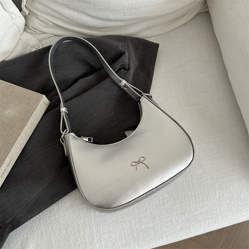 Moon Crescent Shaped Leather Hand Bag with Bow Detail Imported Quality