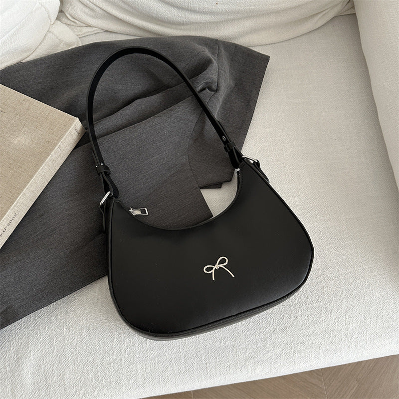 Moon Crescent Shaped Leather Hand Bag with Bow Detail Imported Quality