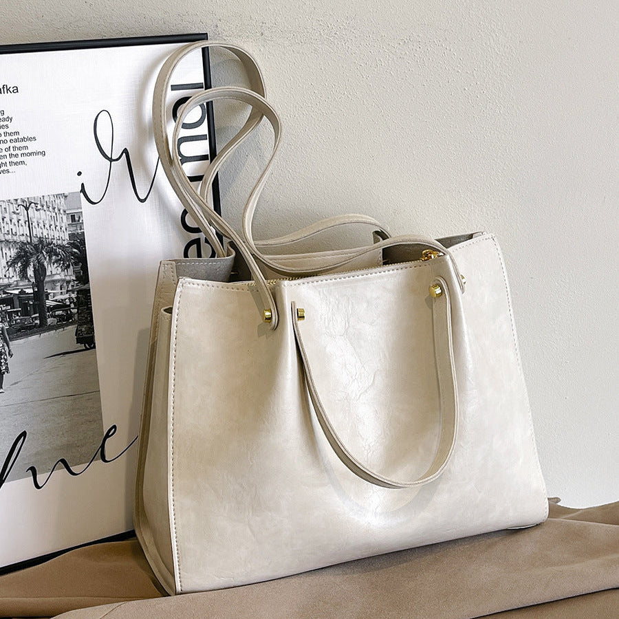 Cream Textured Women's Tote Bag with Gold Hardware For Her