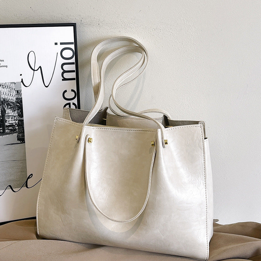 Cream Textured Women's Tote Bag with Gold Hardware For Her