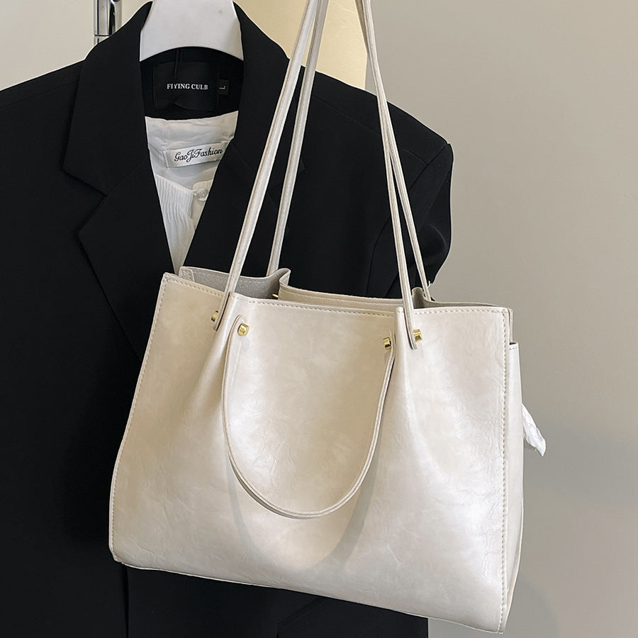 Cream Textured Women's Tote Bag with Gold Hardware For Her