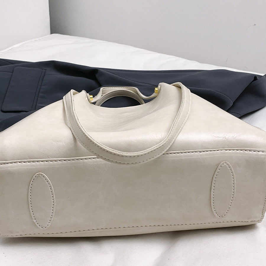 Cream Textured Women's Tote Bag with Gold Hardware For Her