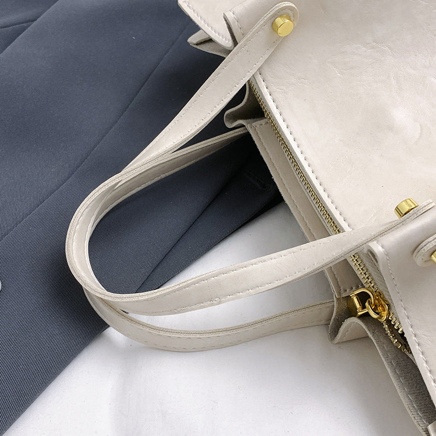 Cream Textured Women's Tote Bag with Gold Hardware For Her