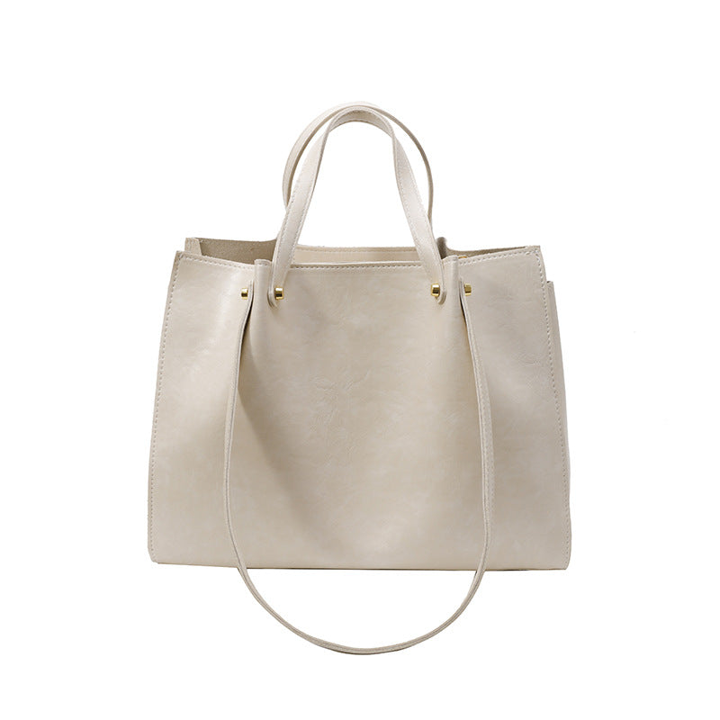 Cream Textured Women's Tote Bag with Gold Hardware For Her