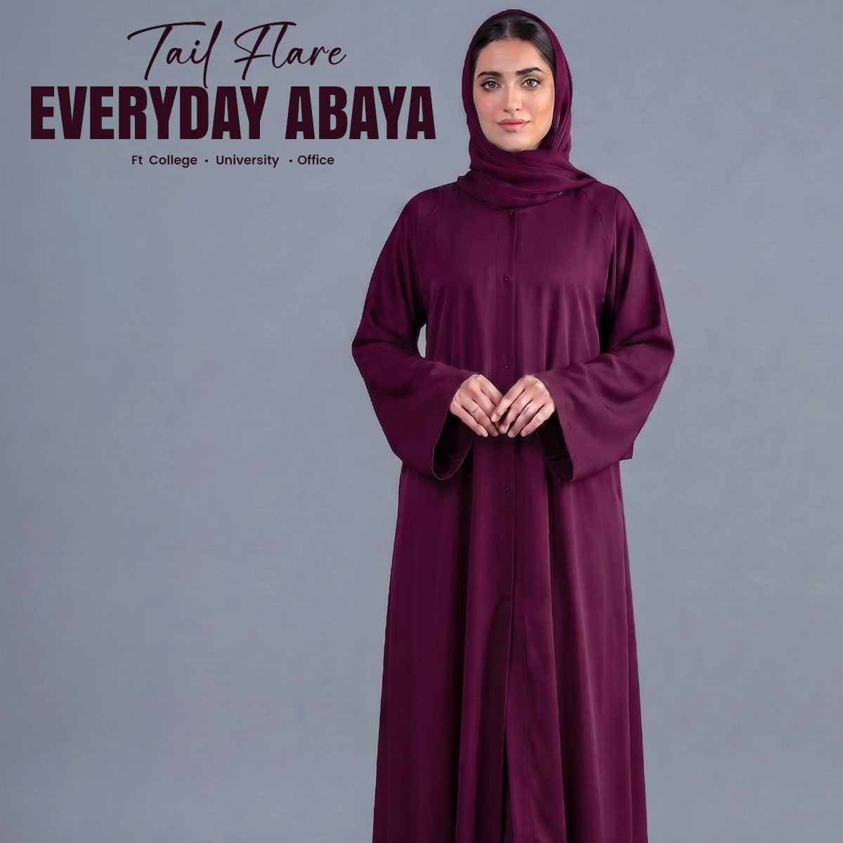 Burgundy Tail Full Flare Abaya – With Hijab (Complete Set)