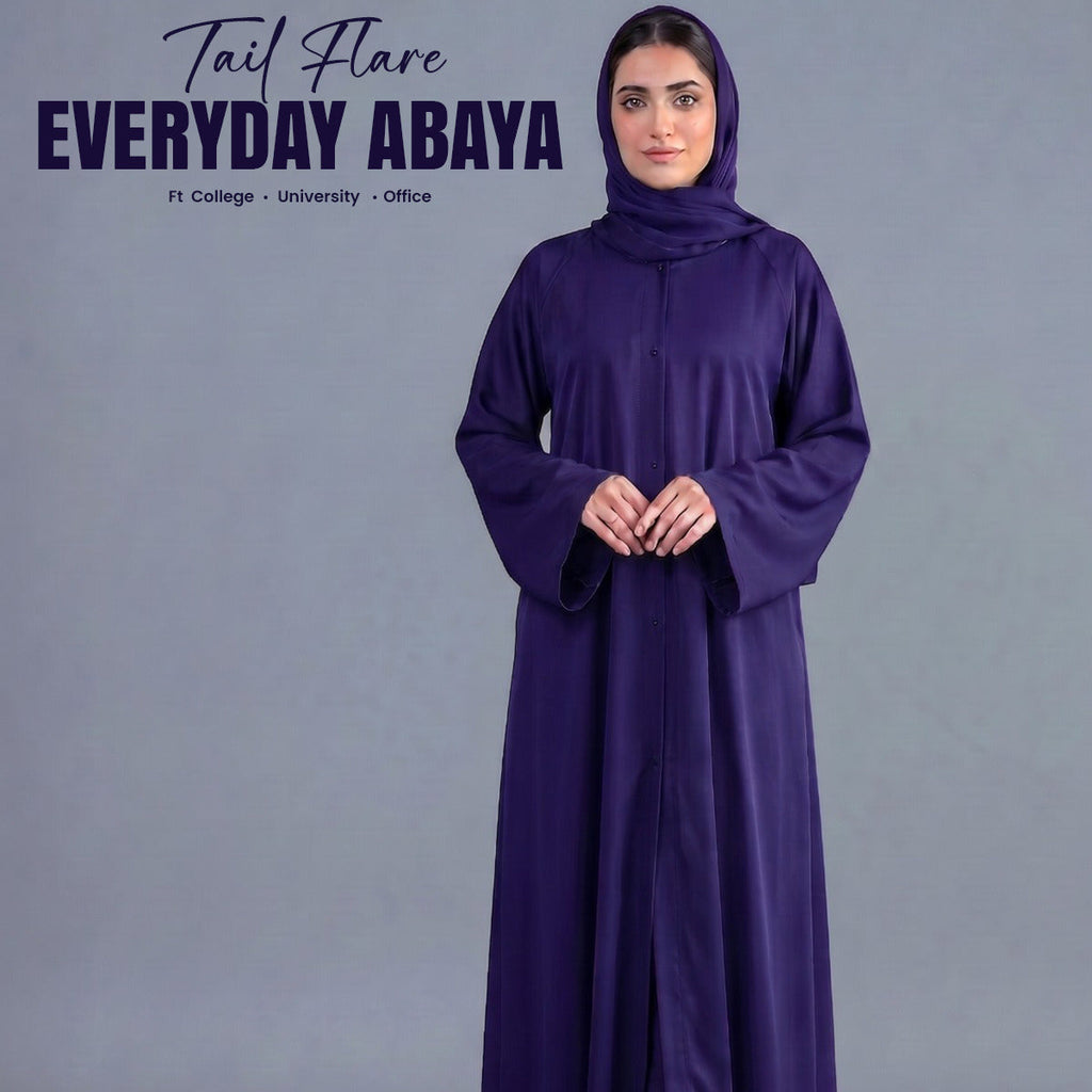 Royal Amethyst Tail Full Flare Abaya – With Hijab (Complete Set)